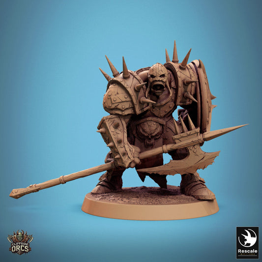 Tabletop RPG Miniature Infantry Orc - 32mm Qumi Rescale Miniatures V1 Angry - Spear & Shield Quality Miniatures - Qumi Wargaming Mini Model Figure