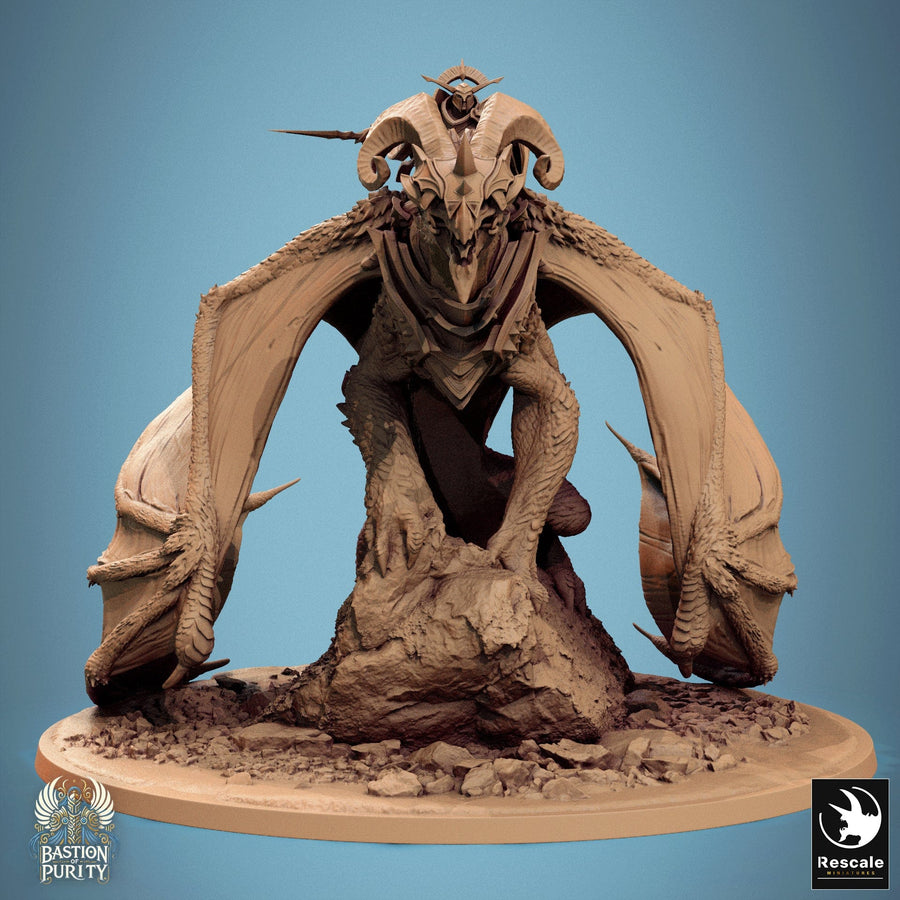 Front-facing angle of the dragon miniature, showing the rider's seat and head details.