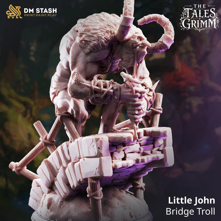 Little John – Bridge Troll: bridge troll tabletop miniature, designer preview from DM Stash's 'The Tales Grimm' release, 3D-printed in resin by Qumi