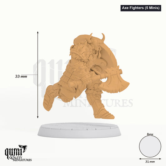 Fighter Unchained Immortals tabletop miniature (Axe Fighters (5 Minis)) - 32 mm tall - Rescale Miniatures 3D print by Qumi