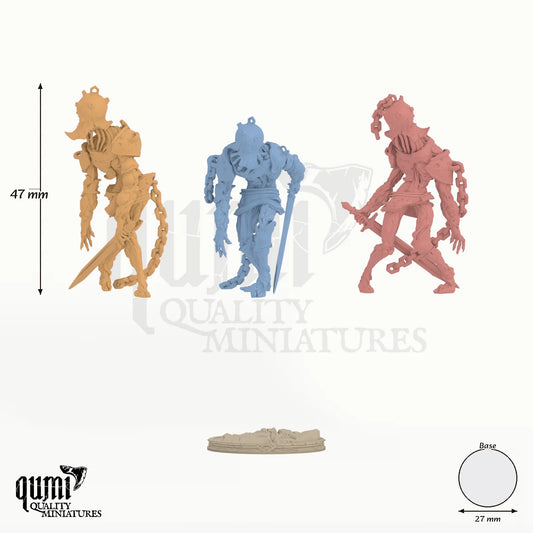 Chainbound Ascendants - colour-coded parts render, 47 mm tall, 3 body parts, 27 mm round base