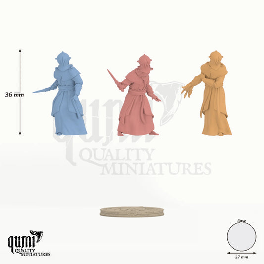 Chainbound Initiate - colour-coded parts render, 36 mm tall, 3 body parts, 26 mm round base