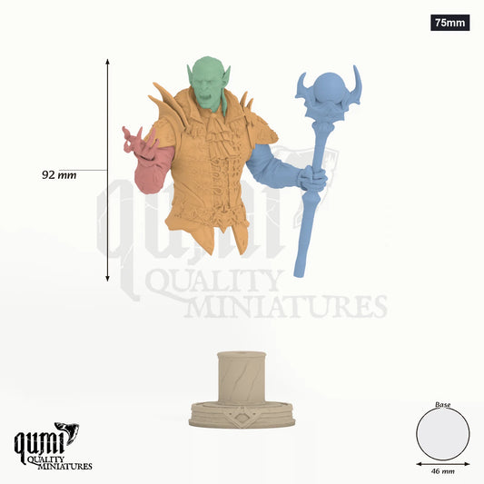 Vhalmor Miniature Bust 75mm - colour-coded parts render, 92 mm tall, 4 body parts, 46 mm round base