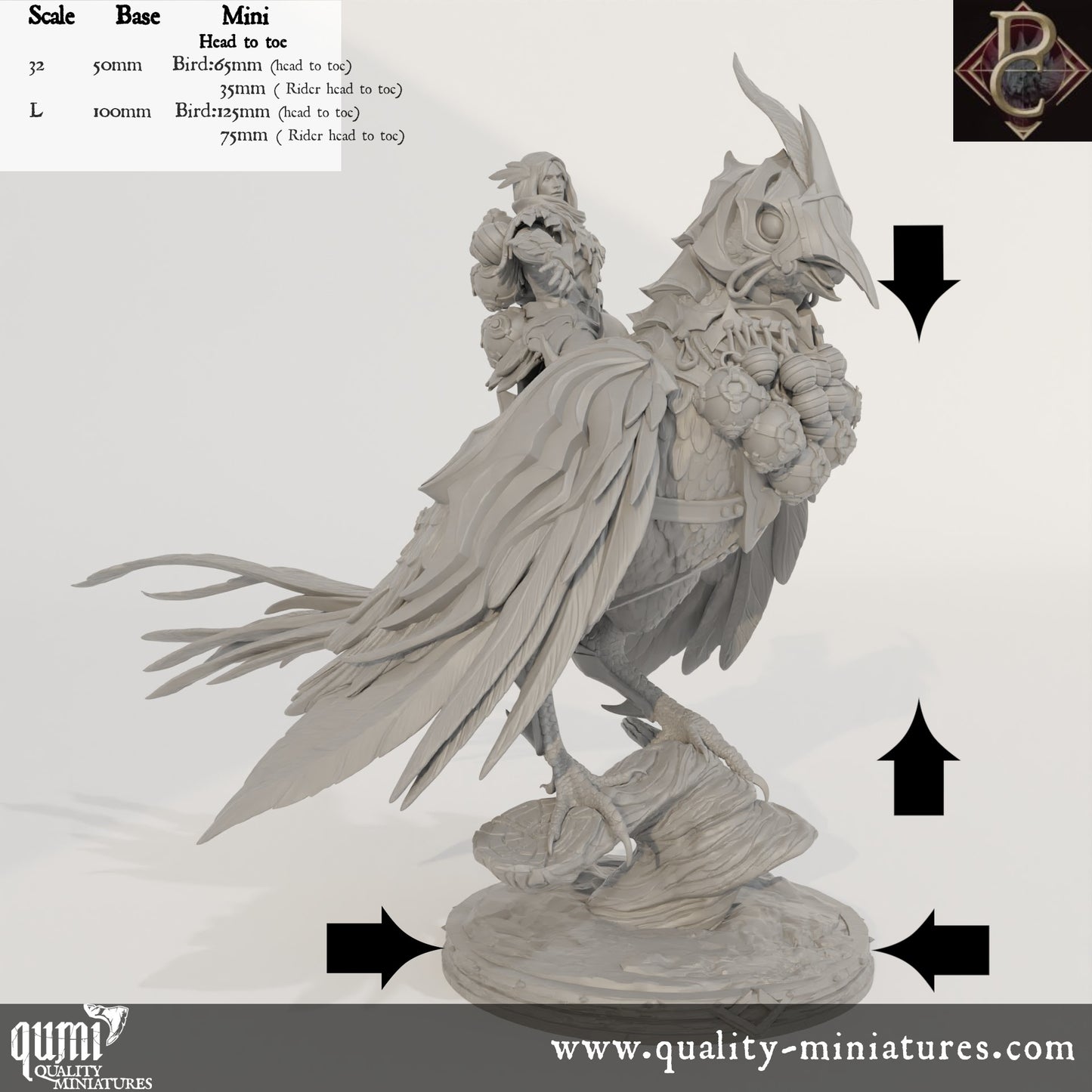 Aerithrian Wind Defender on Emberfinches - 32mm Tabletop RPG Mini - up to L Size - Qumi - Parasite Collectibles Quality Miniatures - Qumi