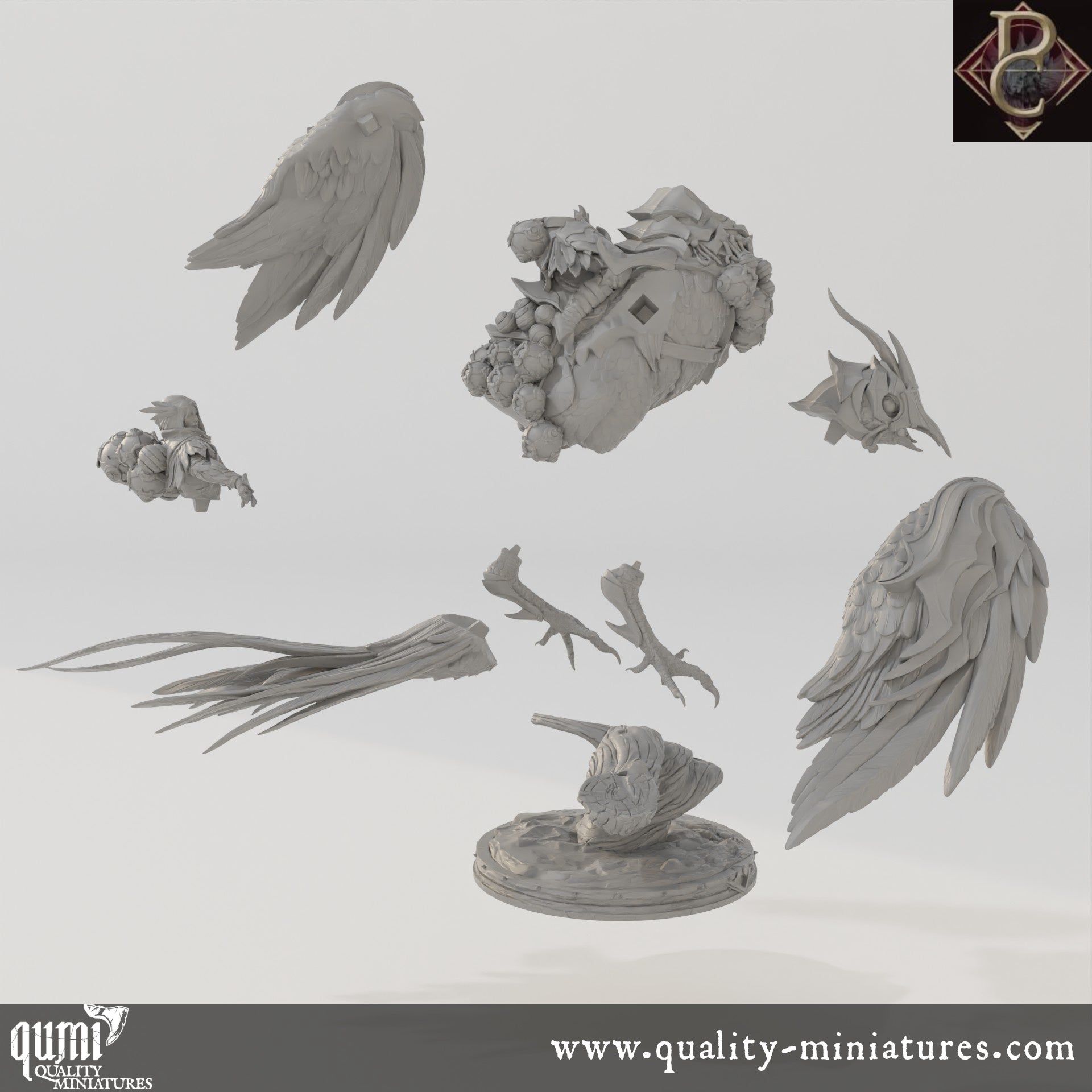 Aerithrian Wind Defender on Emberfinches - 32mm Tabletop RPG Mini - up to L Size - Qumi - Parasite Collectibles Quality Miniatures - Qumi