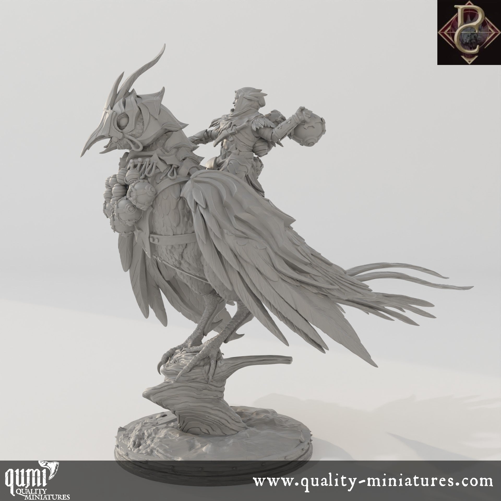 Aerithrian Wind Defender on Emberfinches - 32mm Tabletop RPG Mini - up to L Size - Qumi - Parasite Collectibles Quality Miniatures - Qumi