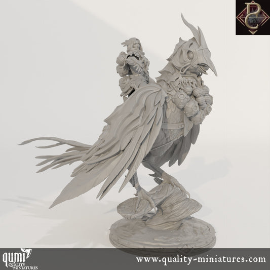 Aerithrian Wind Defender on Emberfinches - 32mm Tabletop RPG Mini - up to L Size - Qumi - Parasite Collectibles Quality Miniatures - Qumi