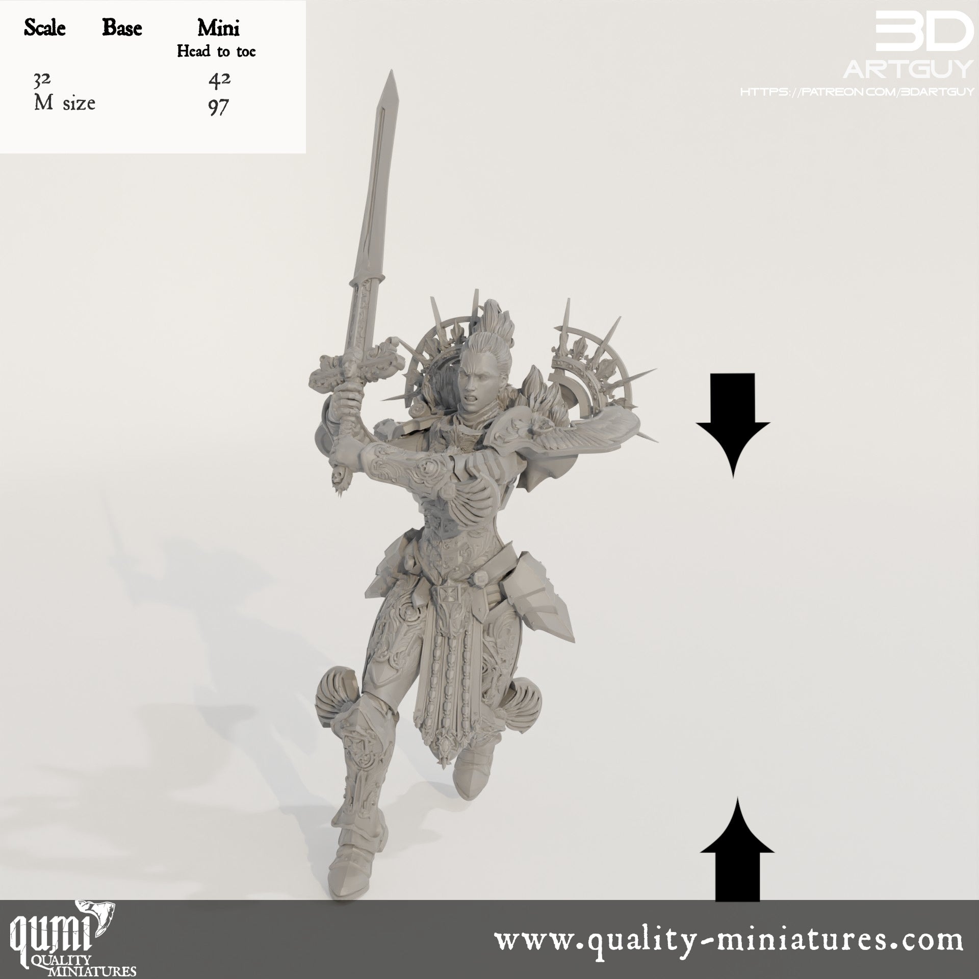 Angry Paladin Melee - 32mm Tabletop RPG Mini - Qumi Quality Miniatures - Qumi