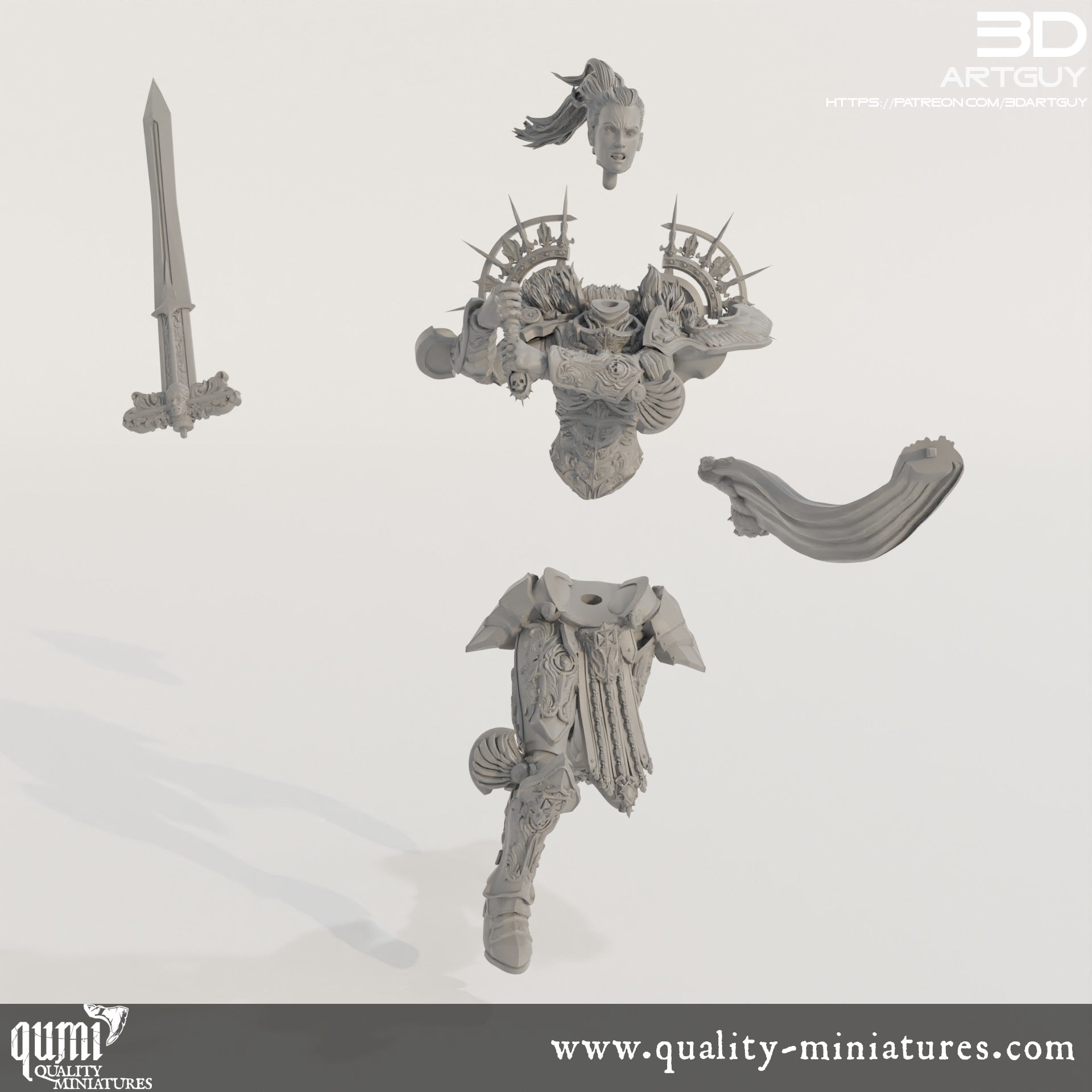 Angry Paladin Melee - 32mm Tabletop RPG Mini - Qumi Quality Miniatures - Qumi