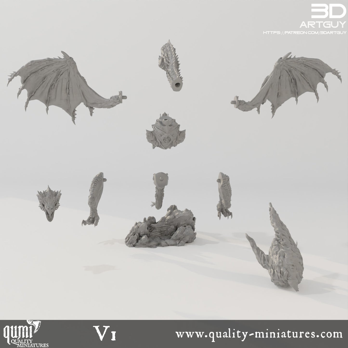 Armored Dragon - 32mm Tabletop RPG Mini - Qumi - 3D ArtGuy