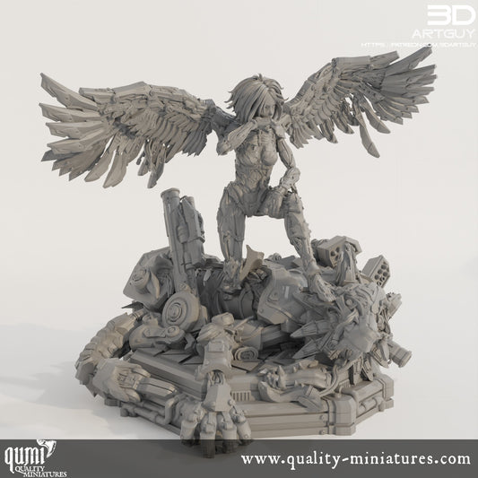 Cyborg Angel Diorama - 32mm Tabletop RPG Mini - Size L - Qumi Quality Miniatures - Qumi