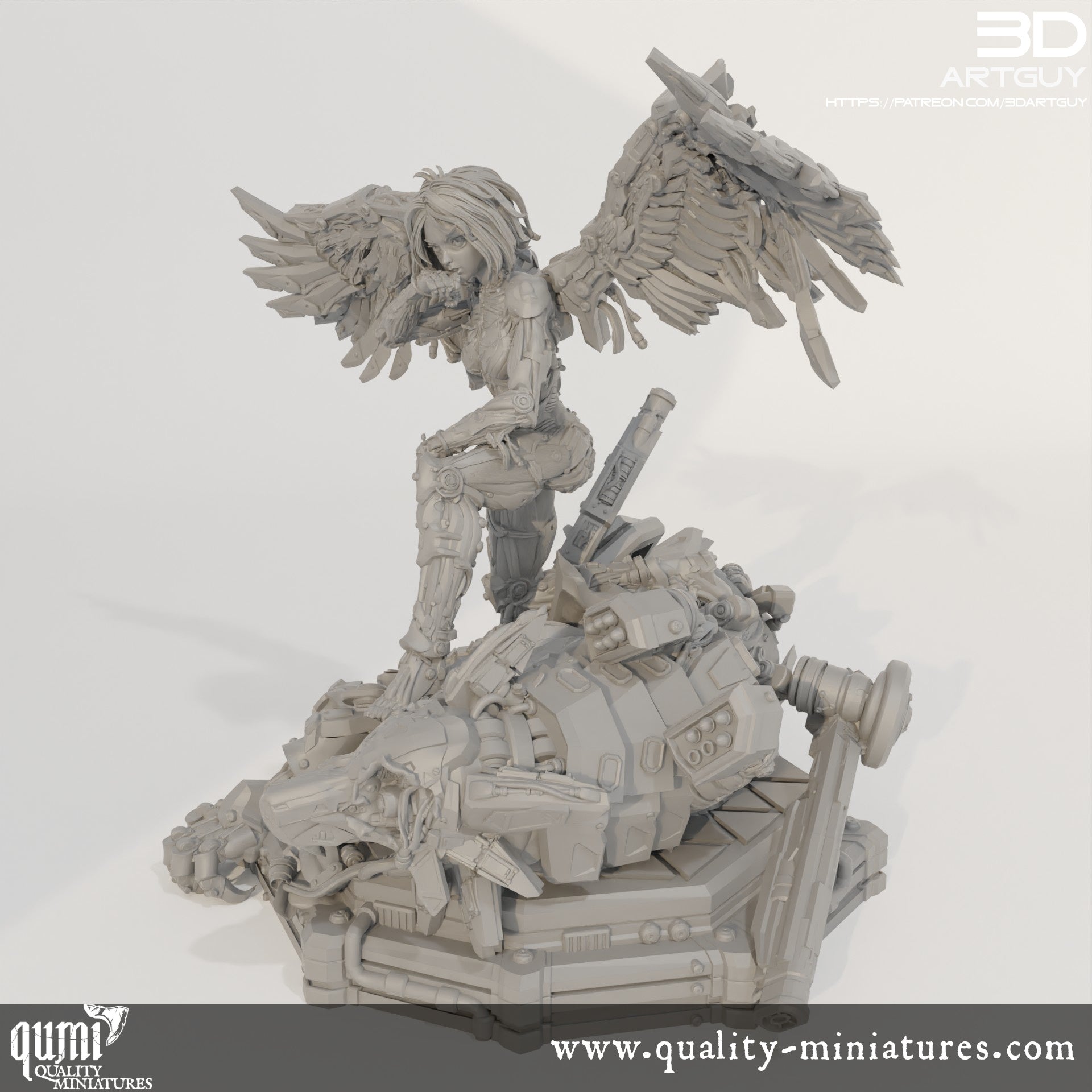 Cyborg Angel Diorama - 32mm Tabletop RPG Mini - Size L - Qumi Quality Miniatures - Qumi