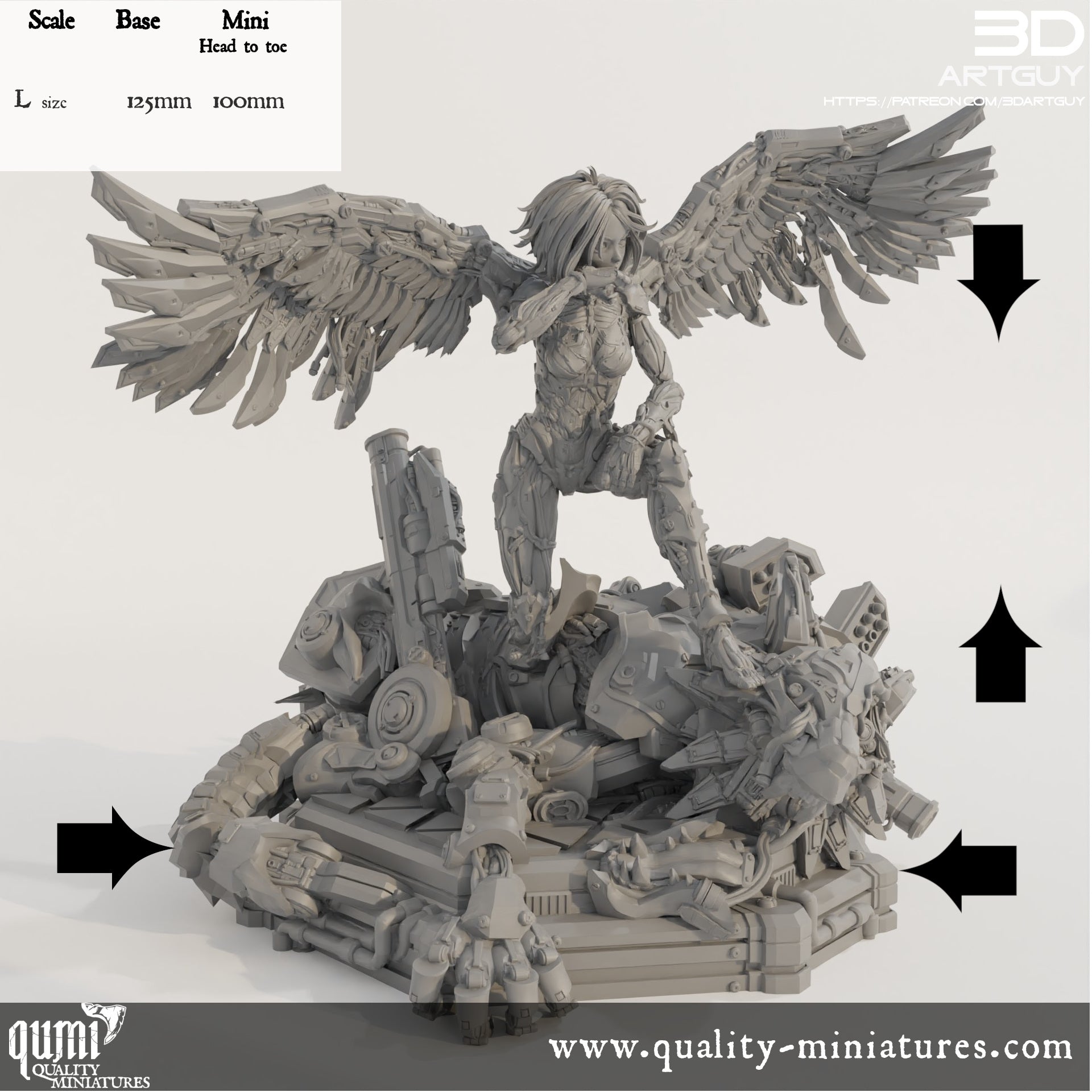 Cyborg Angel Diorama - 32mm Tabletop RPG Mini - Size L - Qumi Quality Miniatures - Qumi