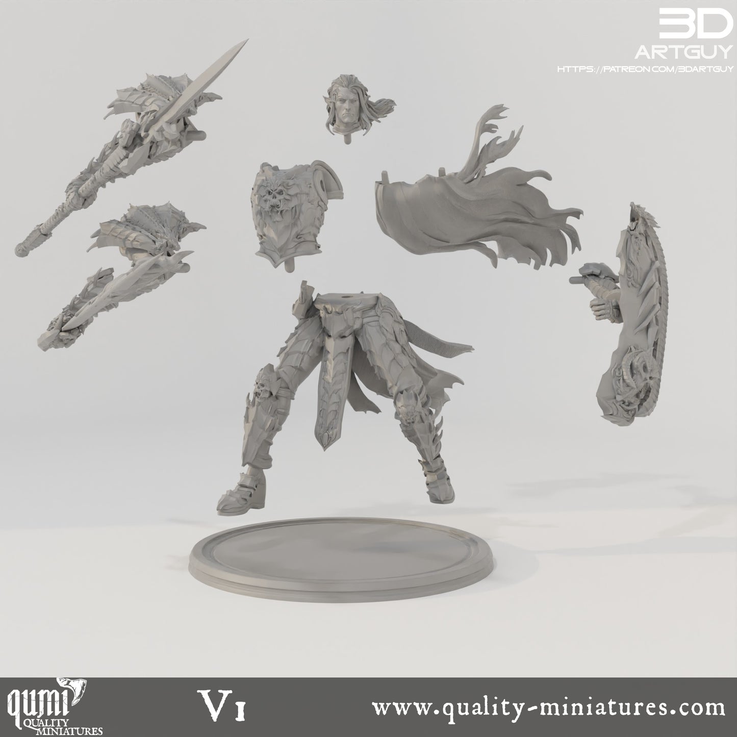 Dark Elf Warlord - 32mm Tabletop RPG Mini - Qumi - 3D ArtGuy