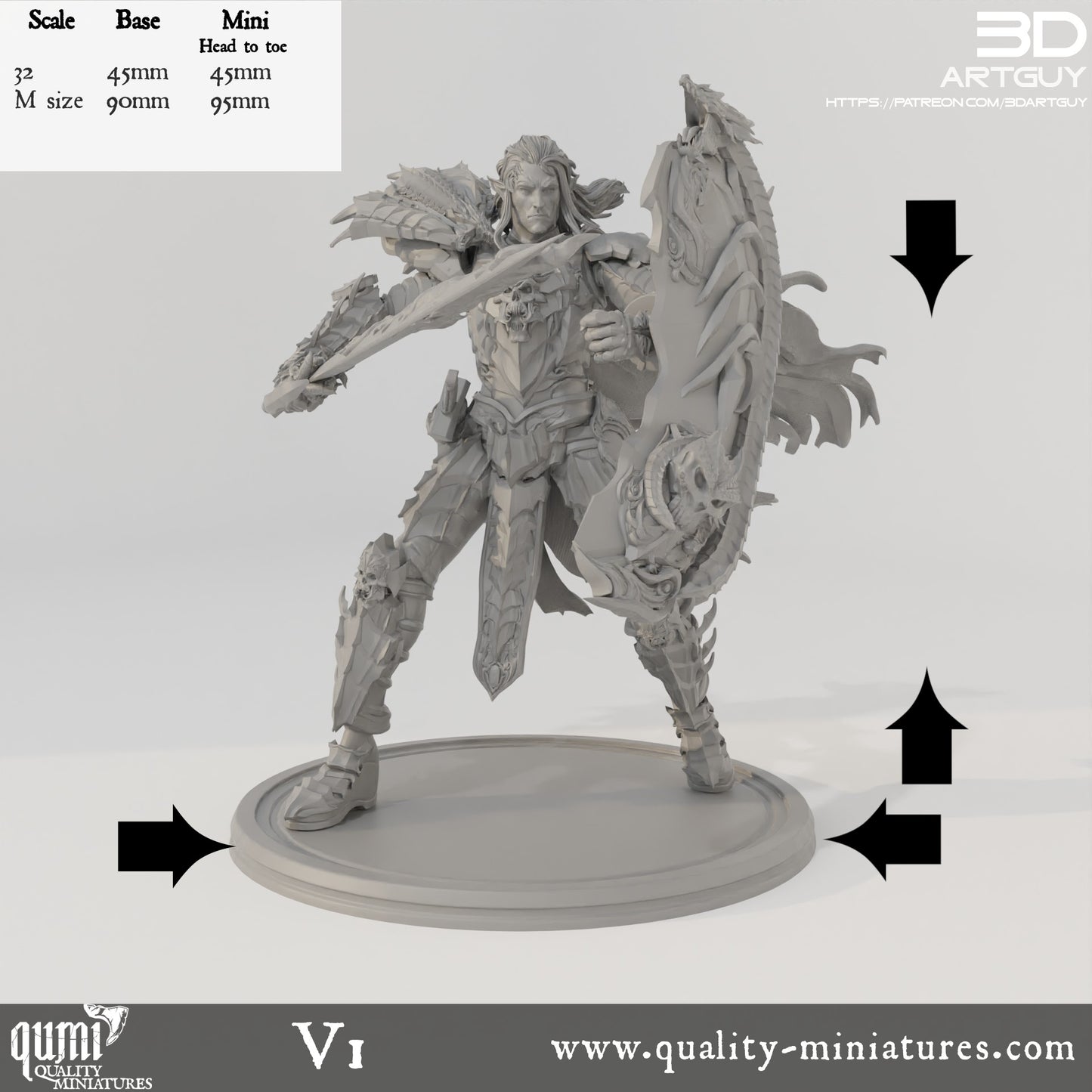 Dark Elf Warlord - 32mm Tabletop RPG Mini - Qumi - 3D ArtGuy