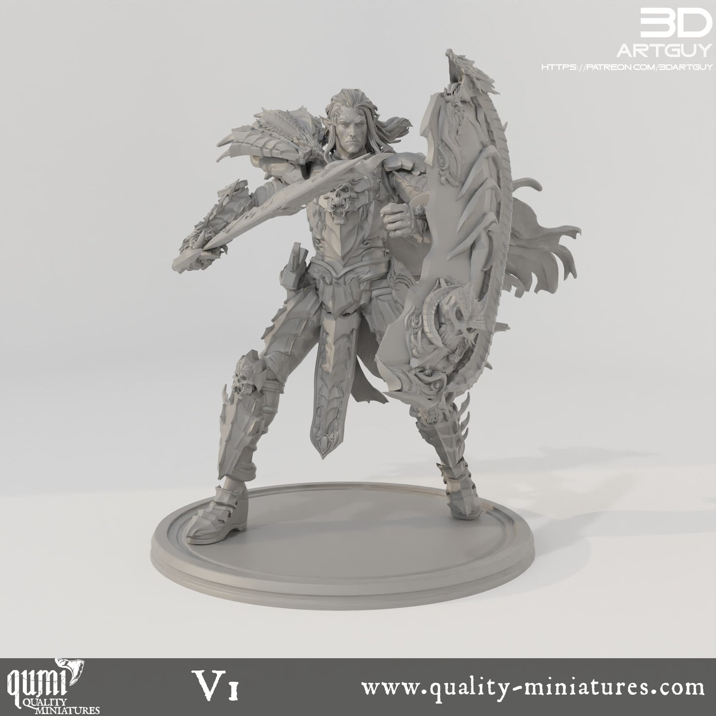 Dark Elf Warlord - 32mm Tabletop RPG Mini - Qumi - 3D ArtGuy