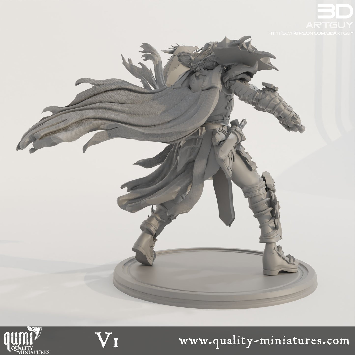 Dark Elf Warlord - 32mm Tabletop RPG Mini - Qumi - 3D ArtGuy