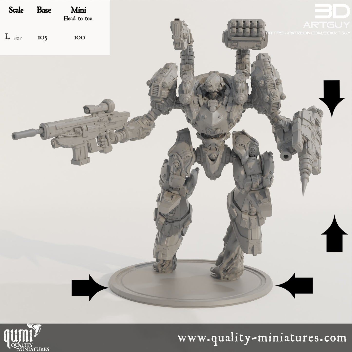 Domination Mech - 32mm Tabletop RPG Mini - Size L - Qumi - Quality Miniatures - Qumi - 28mm Maßstab, 28mm scale, 32mm Maßstab, 32mm scale, 3D printed wargaming accessories, tabletop miniatures