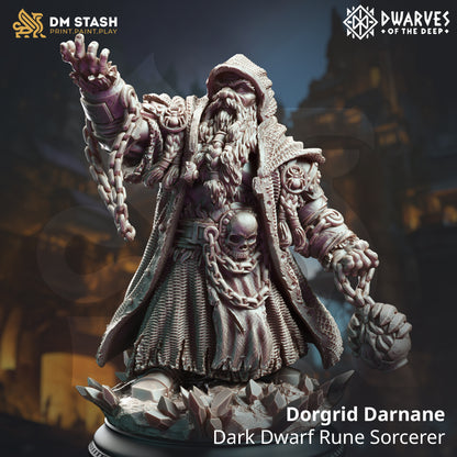 Dorgrid Darnane - Dark Dwarf Rune Sorcerer - 32mm 75mm Tabletop RPG Mini - Qumi - DM Stash