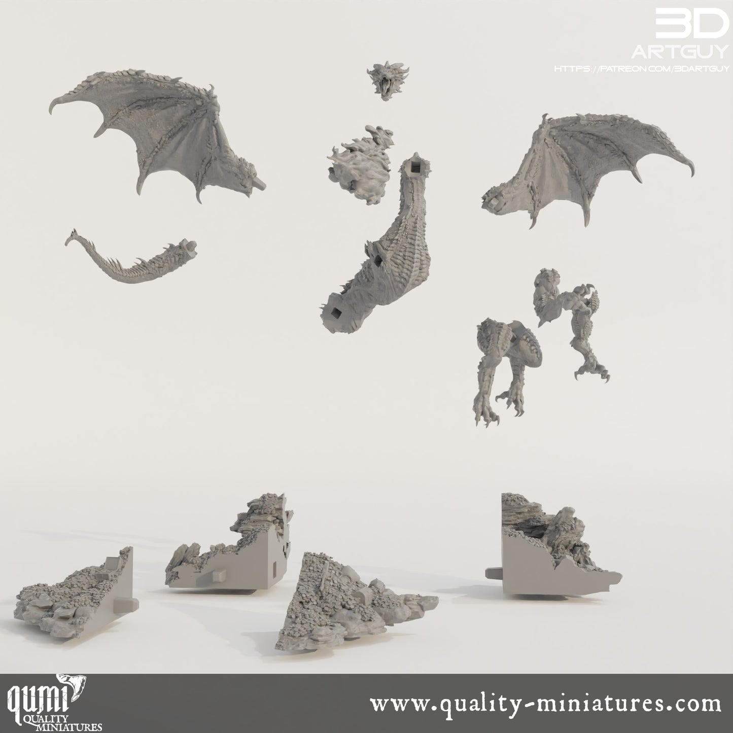 Dragon Diorama - 32mm Tabletop RPG Mini - Size XL - Qumi Quality Miniatures - Qumi