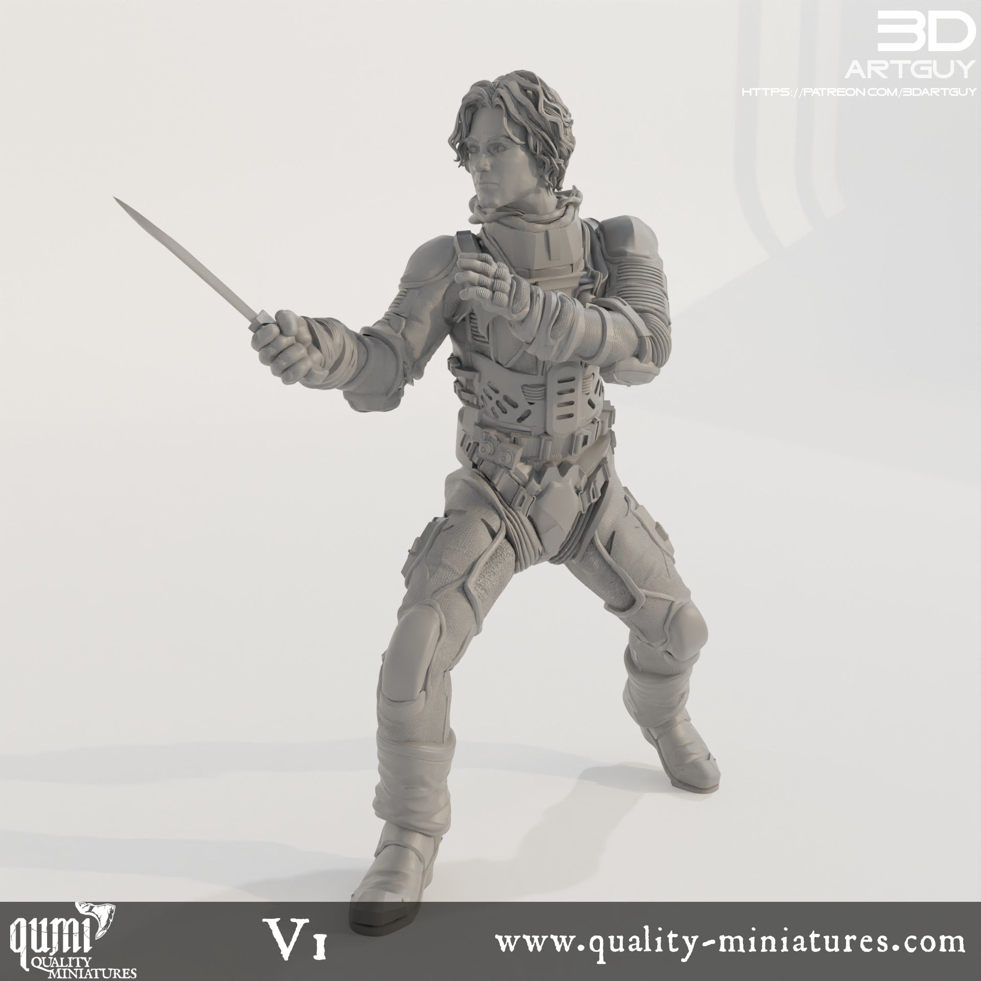 Duke Fighting - 32mm Tabletop RPG Mini - Qumi - 3D ArtGuy Quality Miniatures - Qumi