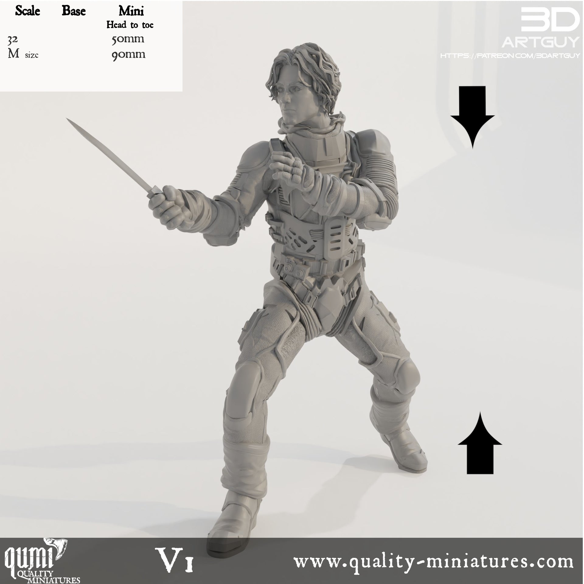 Duke Fighting - 32mm Tabletop RPG Mini - Qumi - 3D ArtGuy Quality Miniatures - Qumi