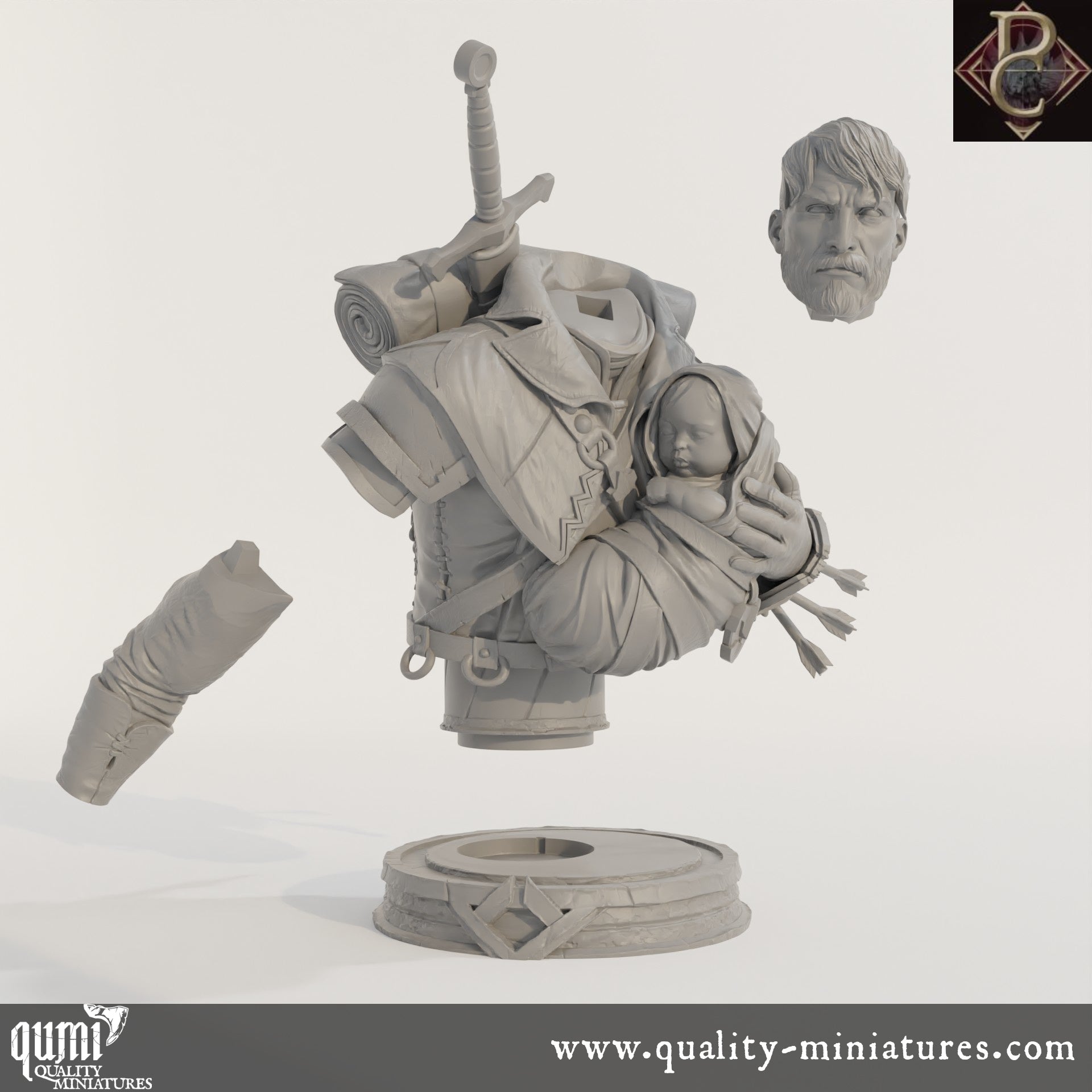 Eon and the child Bust - 32mm Tabletop RPG Mini - Qumi - Parasite Collectibles Quality Miniatures - Qumi