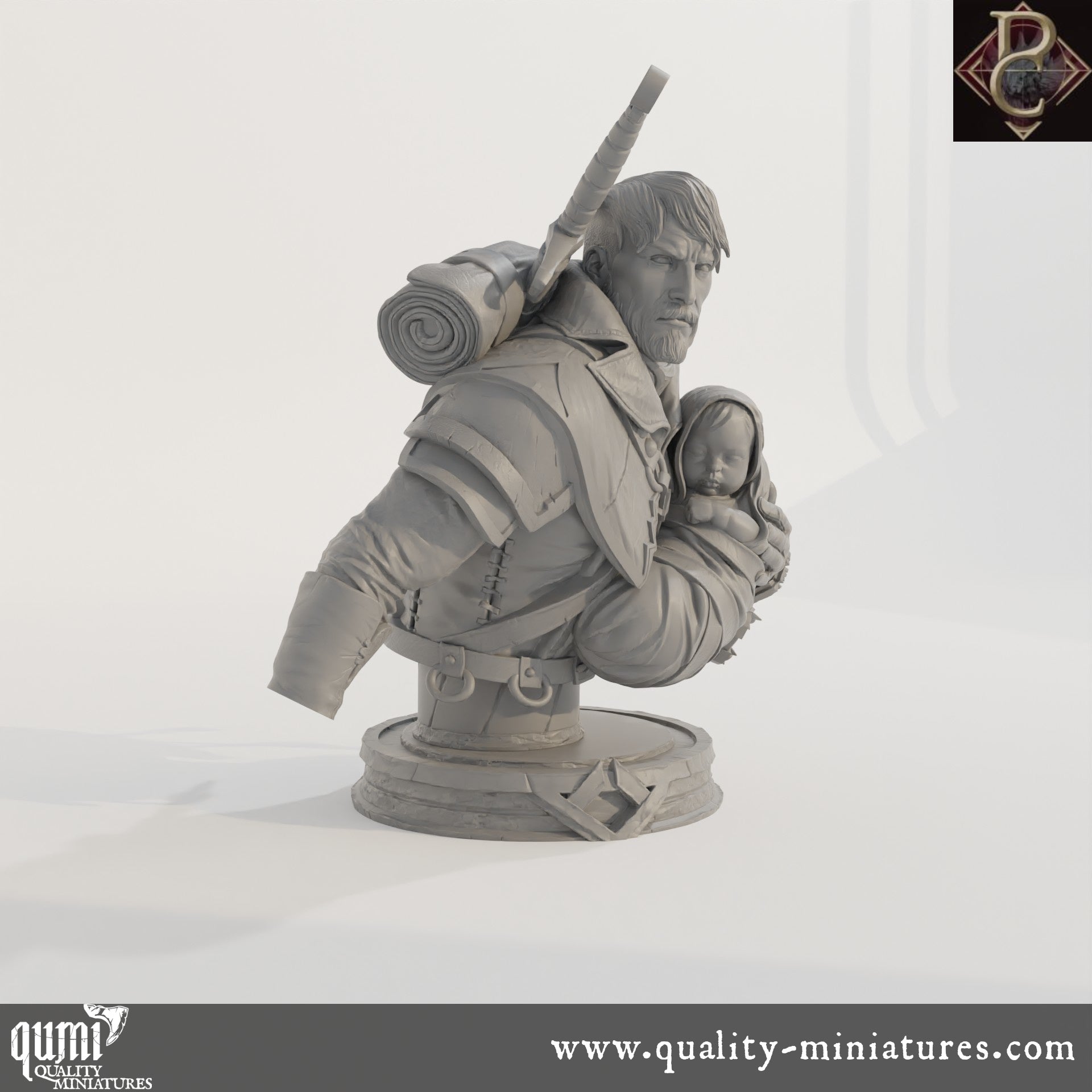 Eon and the child Bust - 32mm Tabletop RPG Mini - Qumi - Parasite Collectibles Quality Miniatures - Qumi