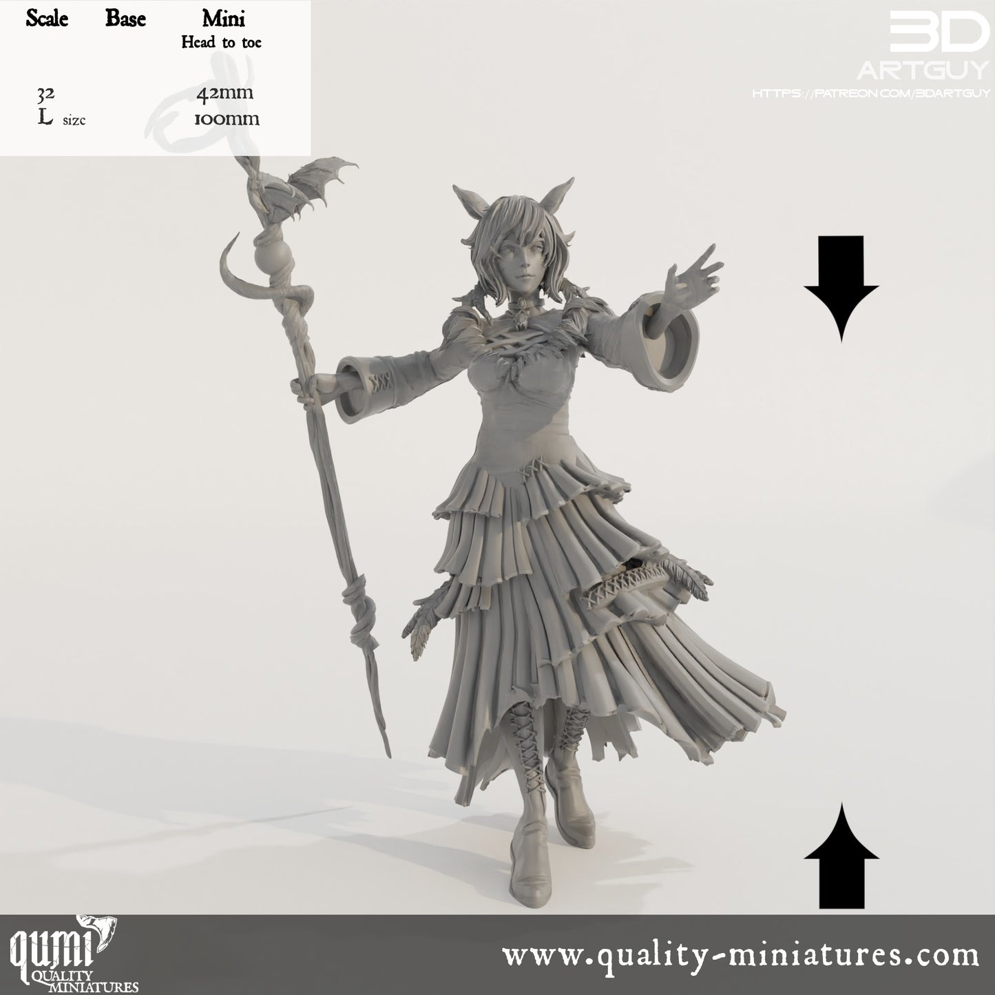 Female Conjurer - 32mm Tabletop RPG Mini - Qumi Quality Miniatures - Qumi