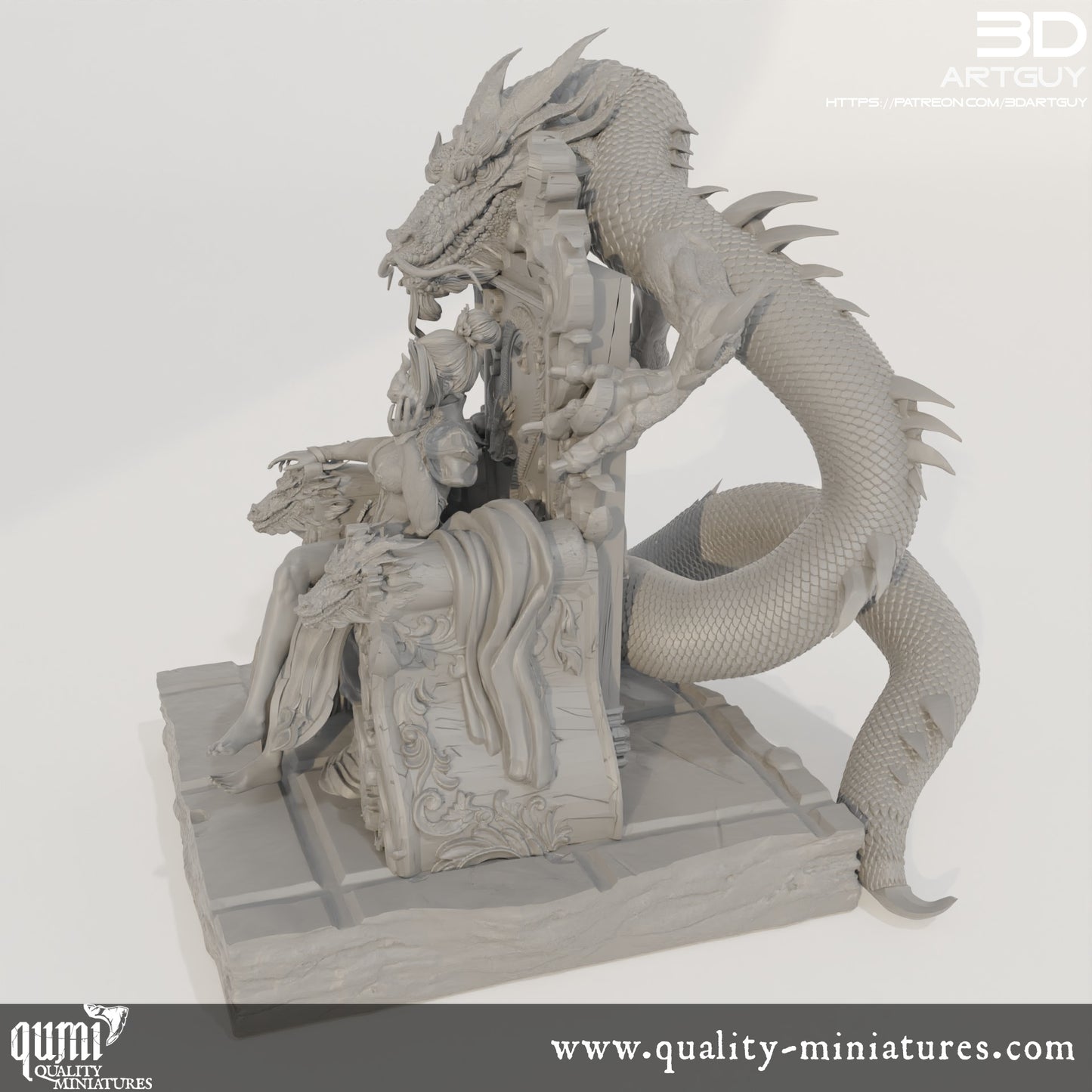 Fire Dragon Queen on Throne - 32mm Tabletop RPG Miniature - Qumi Quality Miniatures - Qumi