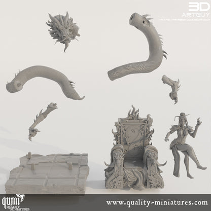 Fire Dragon Queen on Throne - 32mm Tabletop RPG Miniature - Qumi Quality Miniatures - Qumi