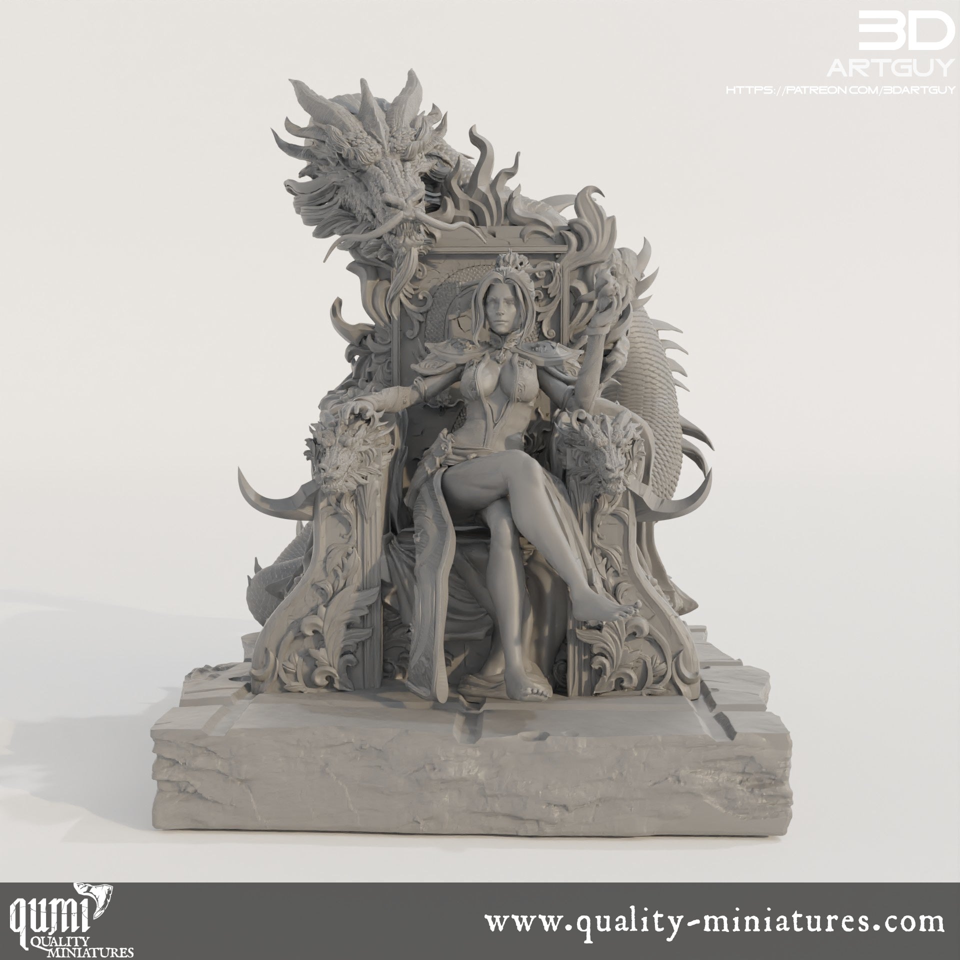 Fire Dragon Queen on Throne - 32mm Tabletop RPG Miniature - Qumi Quality Miniatures - Qumi