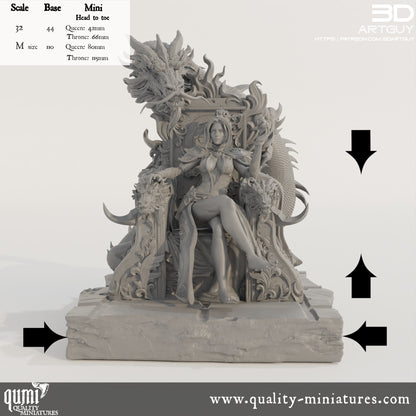 Fire Dragon Queen on Throne - 32mm Tabletop RPG Miniature - Qumi Quality Miniatures - Qumi