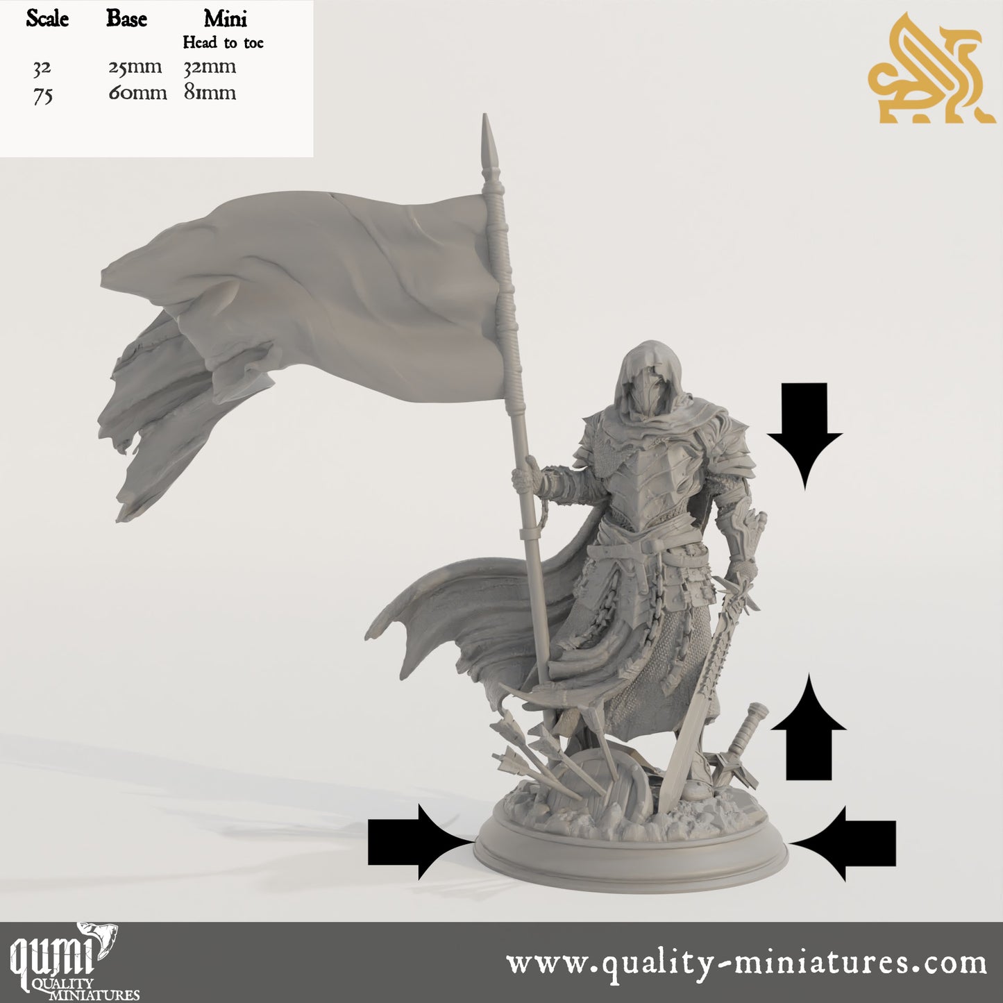 Florian the Fallen - Deserter Knight - 32mm 75mm Tabletop RPG Mini - Qumi - DM Stash Quality Miniatures - Qumi