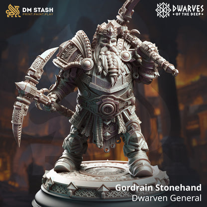 Gordrain Stonehand - Dwarven General - 32mm 75mm Tabletop RPG Mini - Qumi - DM Stash