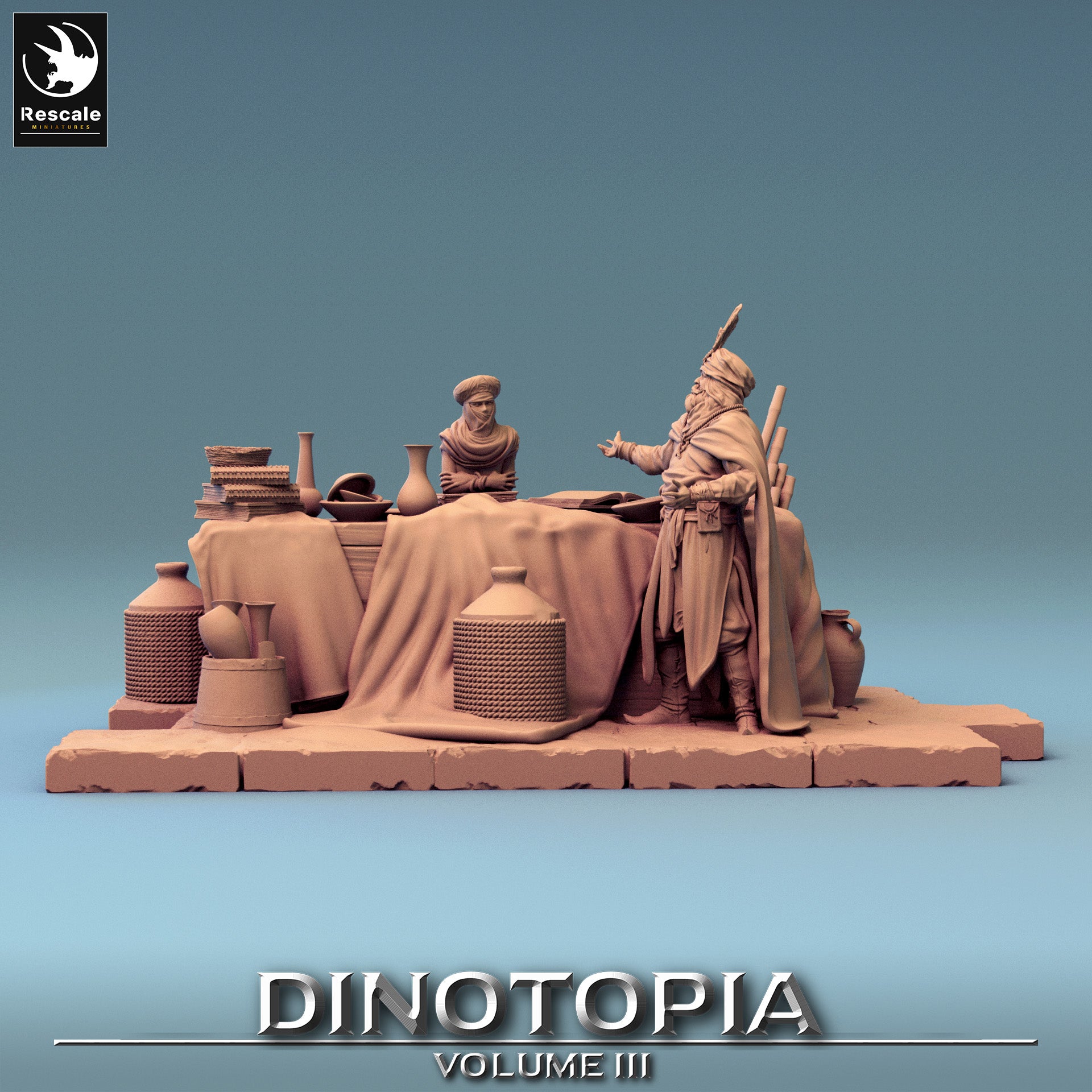 Haggle Scene - Dinotopia - 32mm Tabletop RPG Mini - Qumi - Rescale Miniatures Quality Miniatures - Qumi