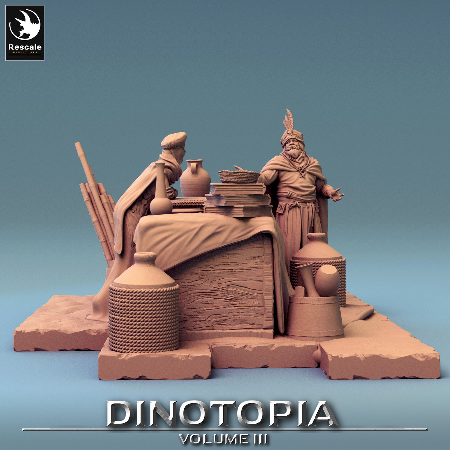 Haggle Scene - Dinotopia - 32mm Tabletop RPG Mini - Qumi - Rescale Miniatures Quality Miniatures - Qumi