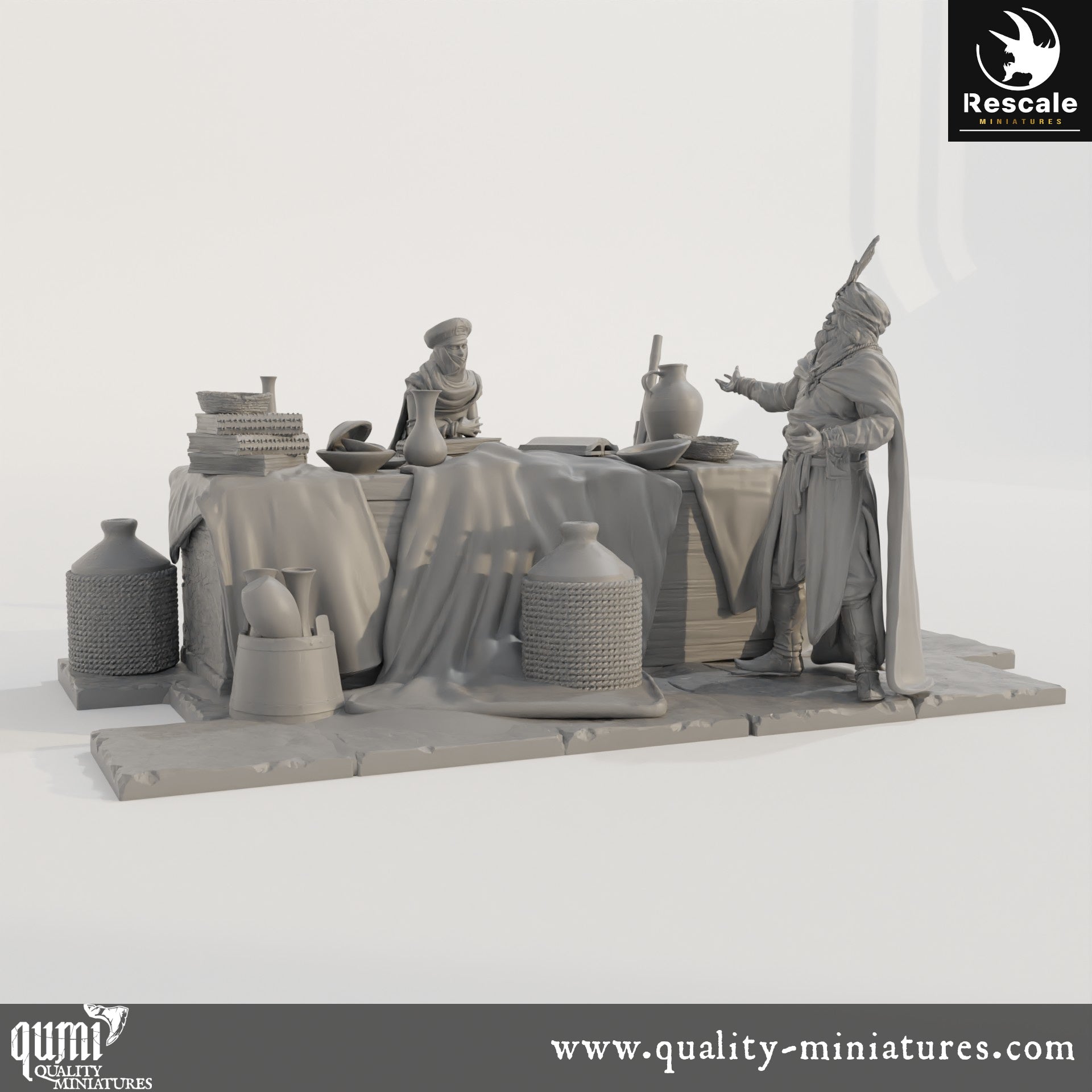 Haggle Scene - Dinotopia - 32mm Tabletop RPG Mini - Qumi - Rescale Miniatures Quality Miniatures - Qumi