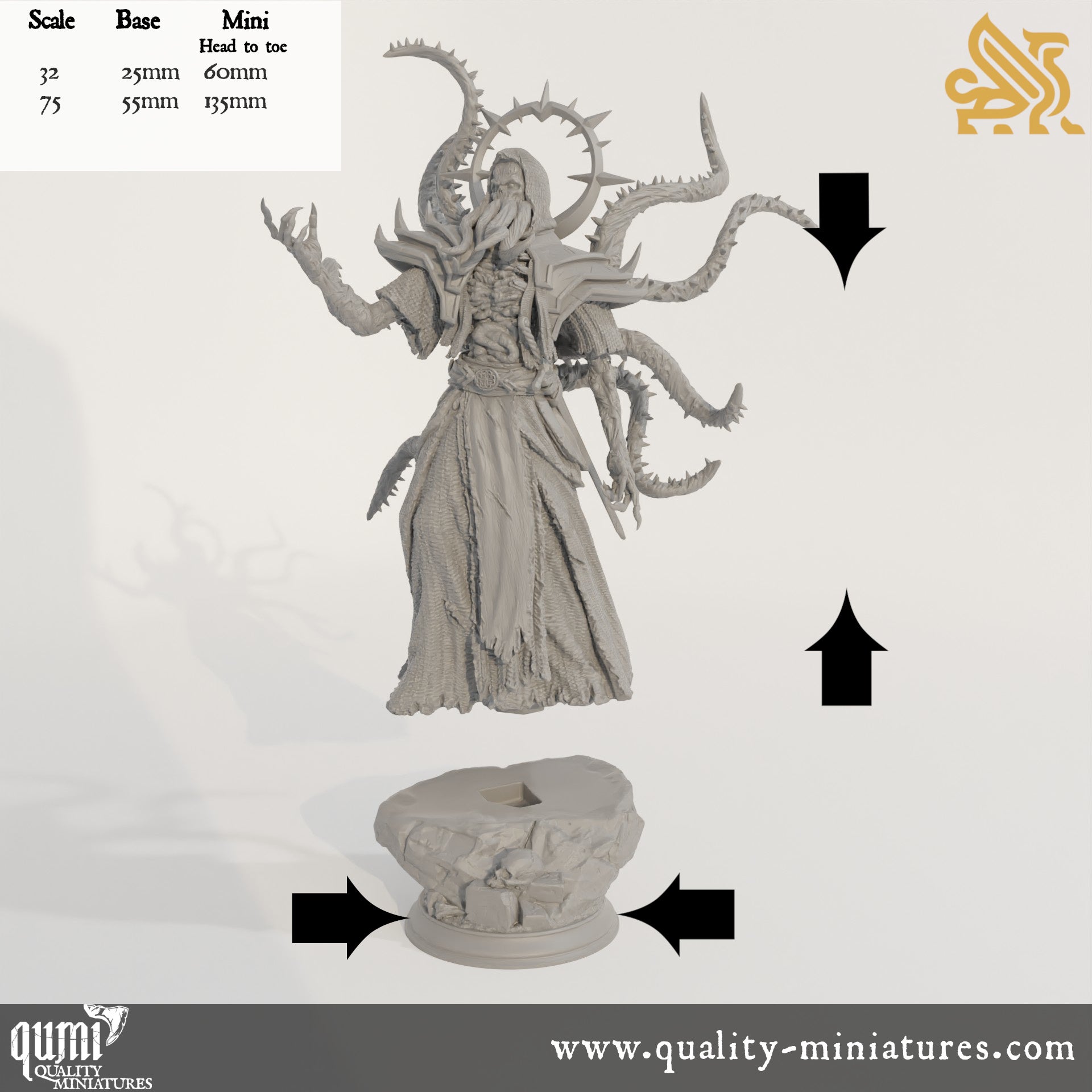 Hendrak - Ascended God-Lich Flayer - 32mm 75mm Tabletop RPG Mini - Qumi - DM Stash Quality Miniatures - Qumi