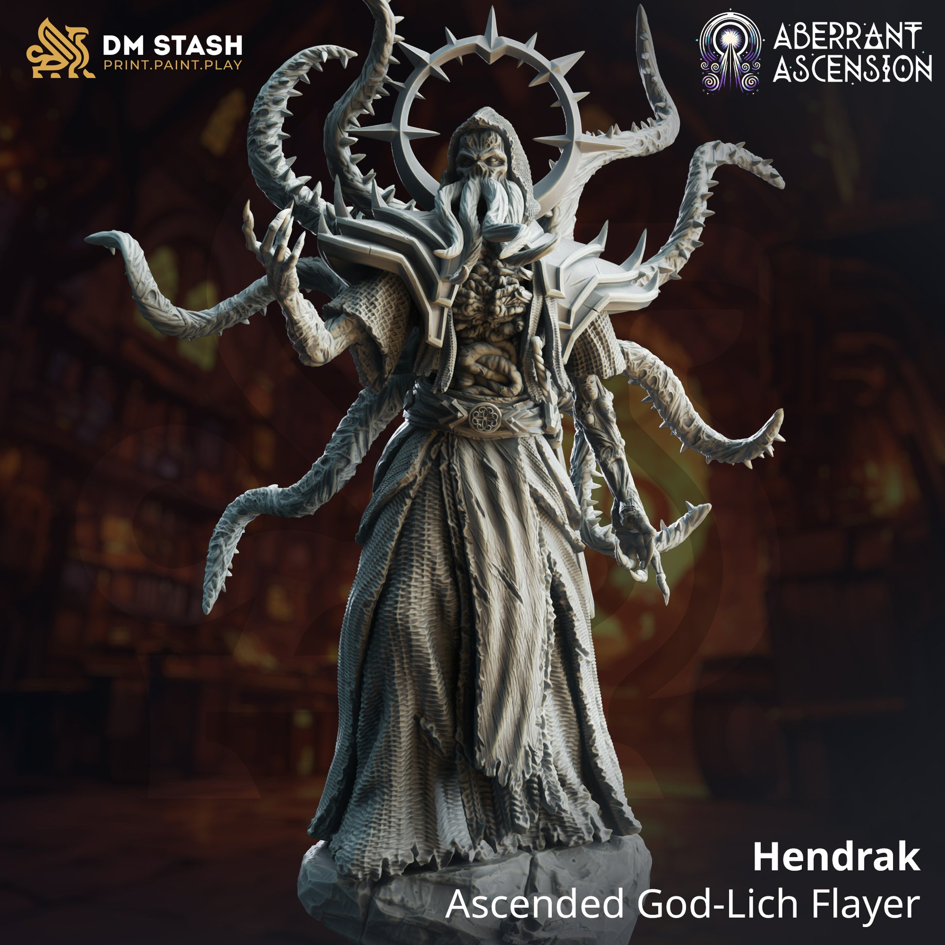 Hendrak - Ascended God-Lich Flayer - 32mm 75mm Tabletop RPG Mini - Qumi - DM Stash Quality Miniatures - Qumi