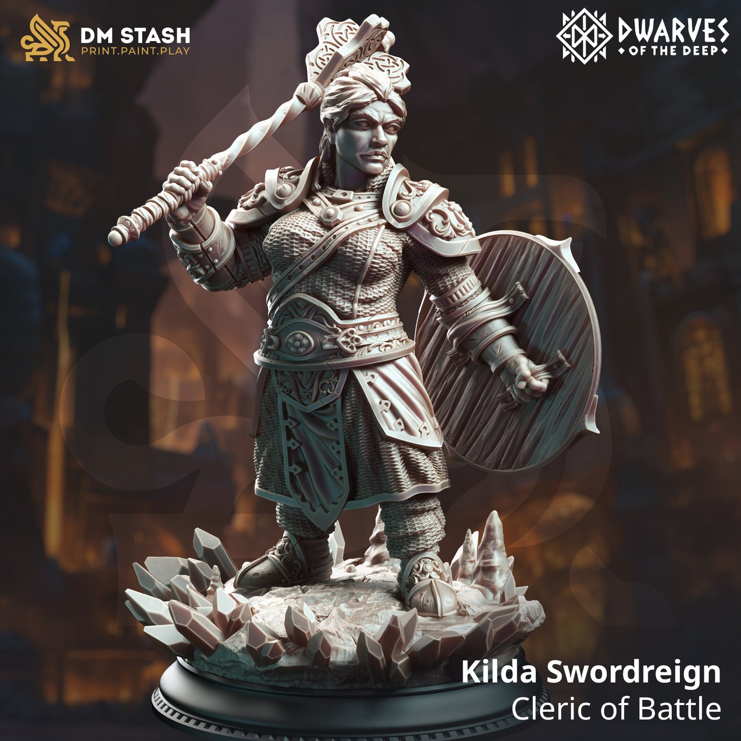 Kilda Swordreign - Cleric of Battle - 32mm 75mm Tabletop RPG Mini - Qumi - DM Stash