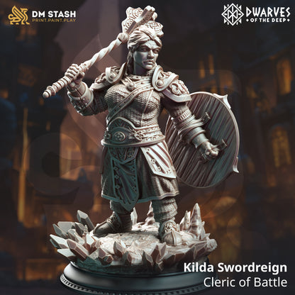 Kilda Swordreign - Cleric of Battle - 32mm 75mm Tabletop RPG Mini - Qumi - DM Stash