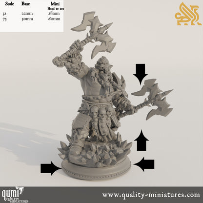 Korthart the Hateful Heart – Dark Dwarf Berserker- 32mm 75mm Tabletop RPG Mini - Qumi - DM Stash