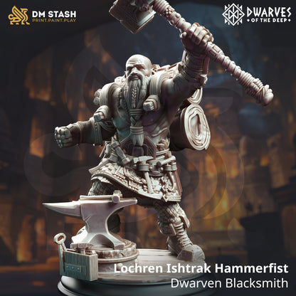 Lochren Ishtrak Hammerfist - Dwarven Blacksmith - 32mm 75mm Tabletop RPG Mini - Qumi - DM Stash