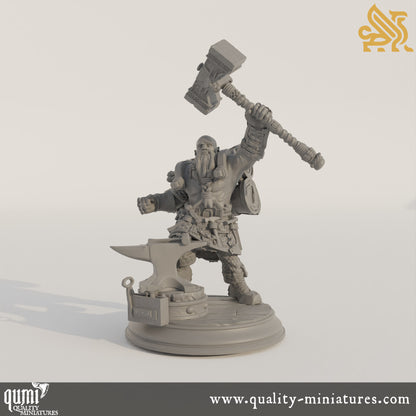 Lochren Ishtrak Hammerfist - Dwarven Blacksmith - 32mm 75mm Tabletop RPG Mini - Qumi - DM Stash