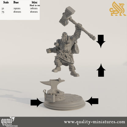 Lochren Ishtrak Hammerfist - Dwarven Blacksmith - 32mm 75mm Tabletop RPG Mini - Qumi - DM Stash