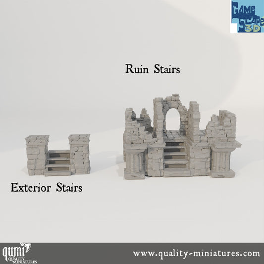 Lost City Street Ruin Stairs and Exterior Stairs - Resin Print - Tabletop RPG Terrain - GameScape3D - Qumi Quality Miniatures - Qumi