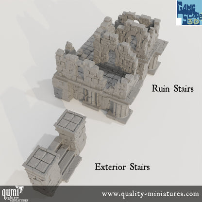 Lost City Street Ruin Stairs and Exterior Stairs - Resin Print - Tabletop RPG Terrain - GameScape3D - Qumi Quality Miniatures - Qumi