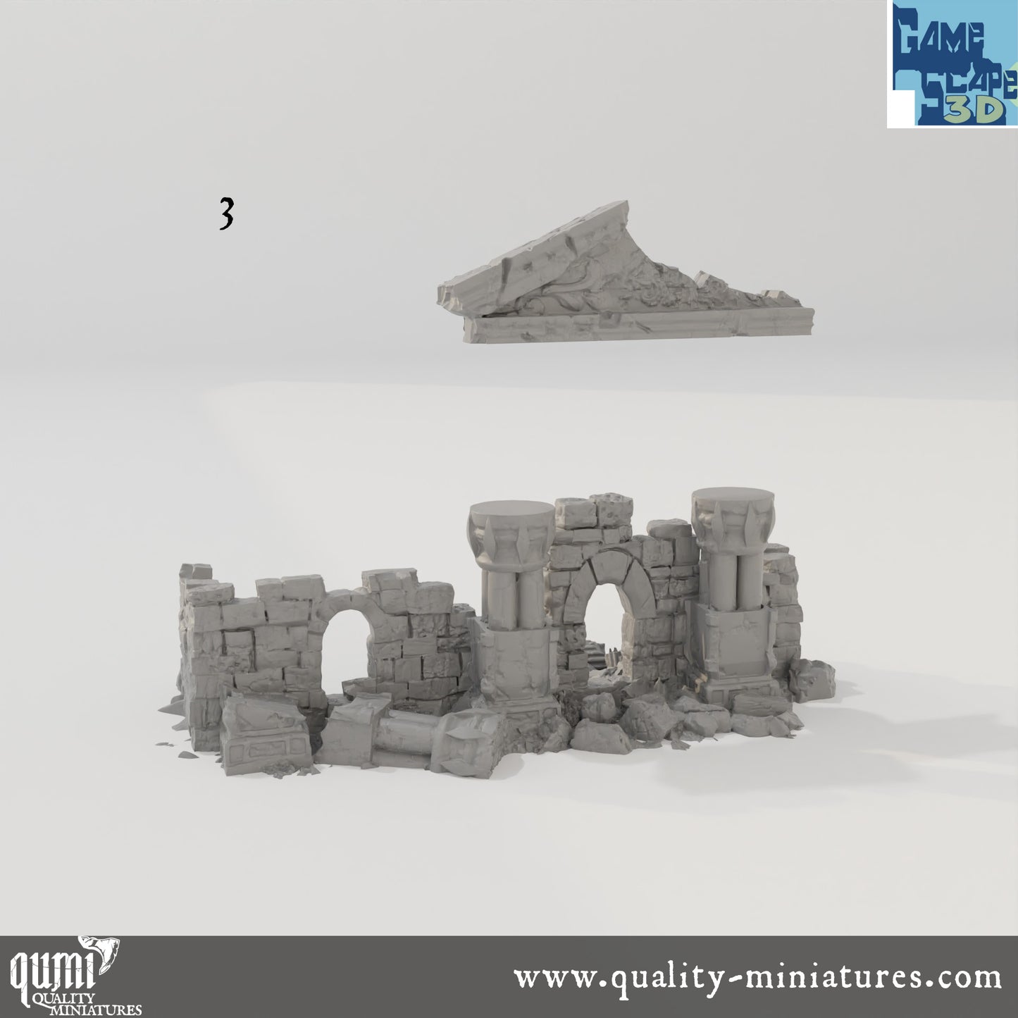 Lost Town Medium Ruins - Resin Print - Tabletop RPG Terrain - GameScape3D - Qumi Quality Miniatures - Qumi