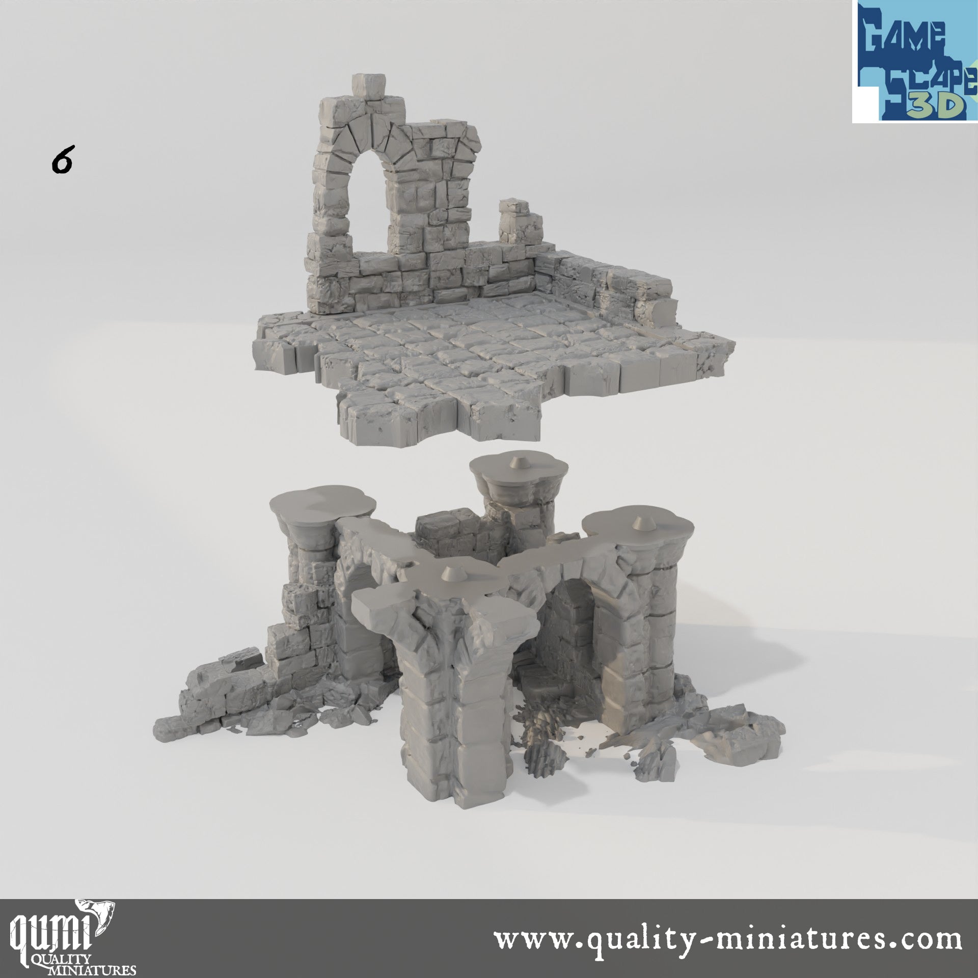 Lost Town Medium Ruins - Resin Print - Tabletop RPG Terrain - GameScape3D - Qumi Quality Miniatures - Qumi